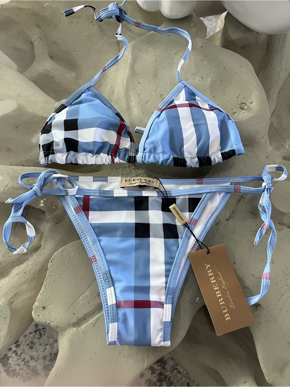 Plaid woman’s blue bikini set sz small
